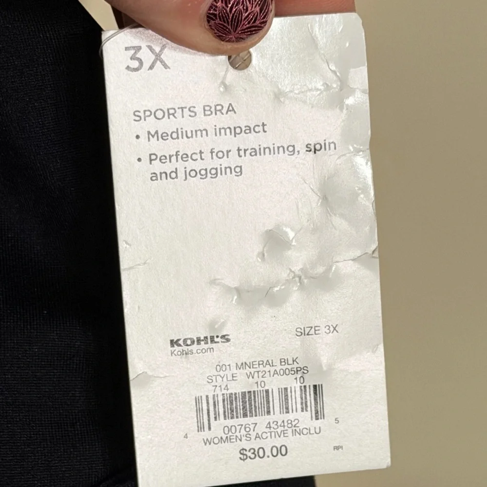 Kohl's Black‎ Sports Bra (Mineral Black)